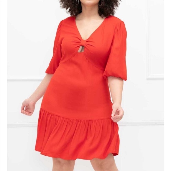 Eloquii Red Knot Front Ruffle Bottom Dress New 20 - Picture 1 of 13